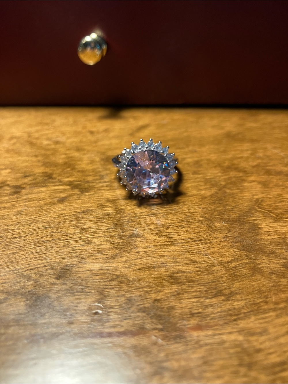 Silver Halo Ring with Pink Center Stone - Women's Jewelry